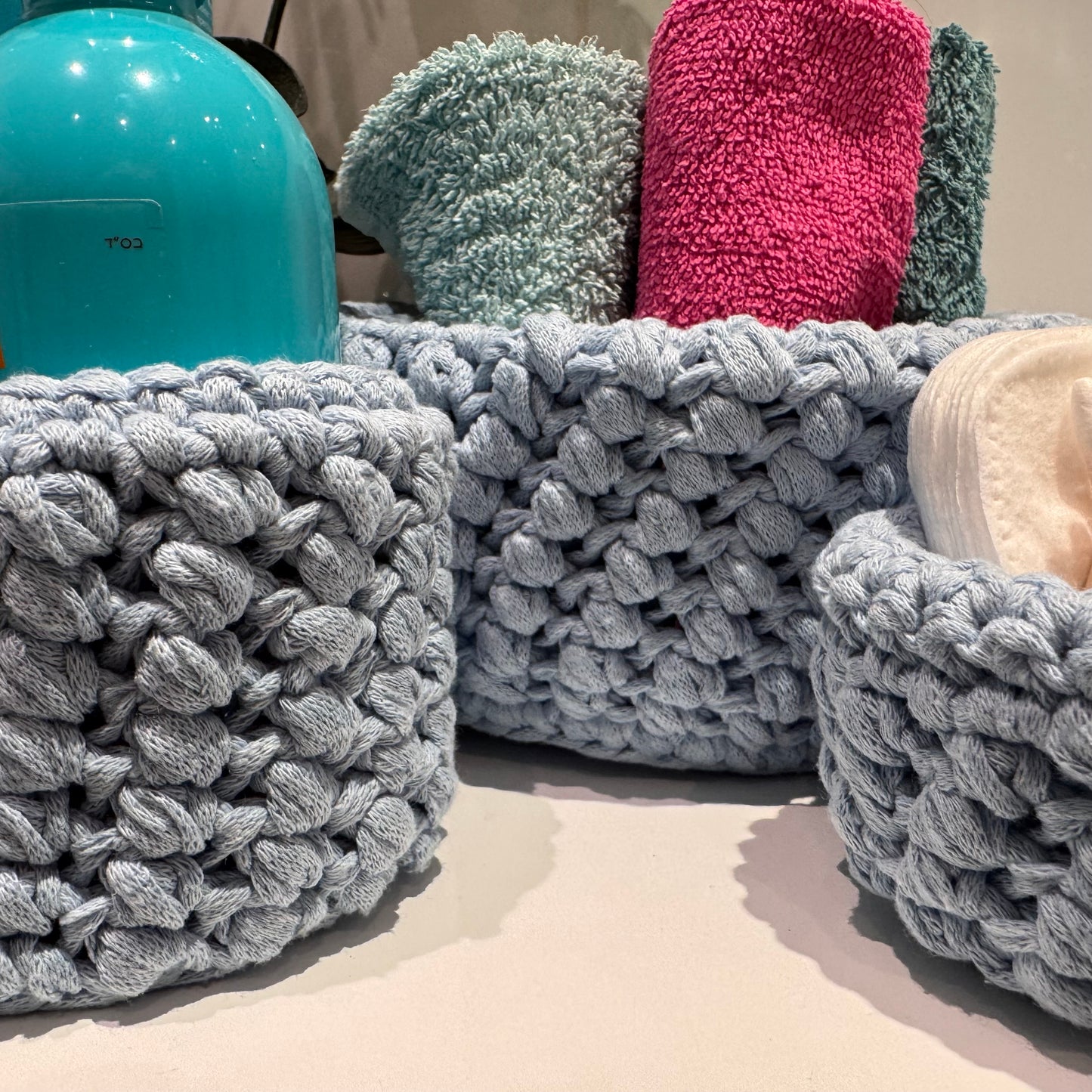 Handmade Crochet Storage Basket Trio