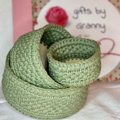 Handmade Crochet Storage Basket Trio