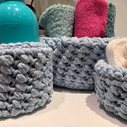 Handmade Crochet Storage Basket Trio