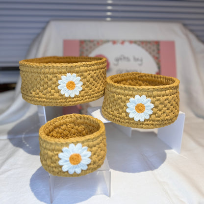 Handmade Crochet Storage Basket Trio