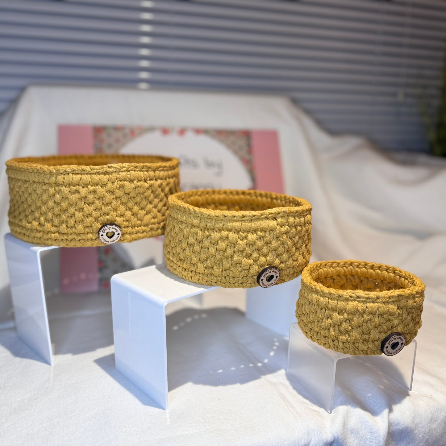 Handmade Crochet Storage Basket Trio