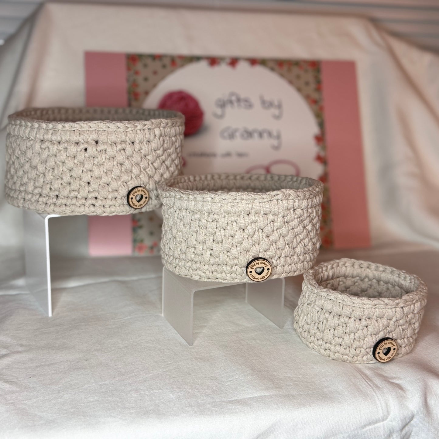 Handmade Crochet Storage Basket Trio