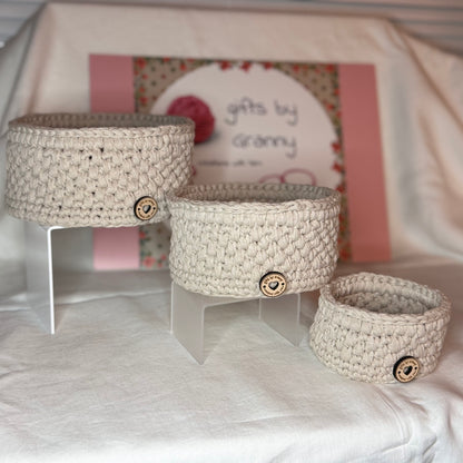 Handmade Crochet Storage Basket Trio