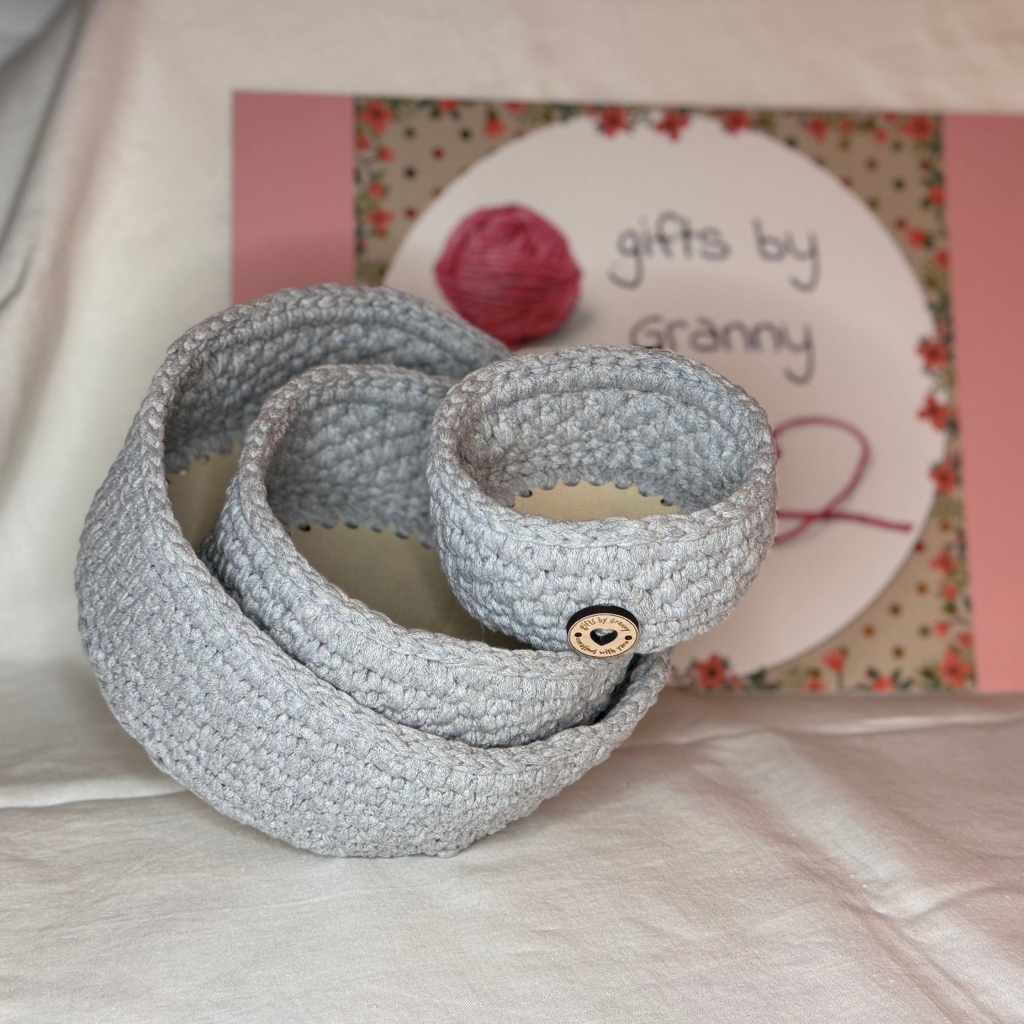 Handmade Crochet Storage Basket Trio