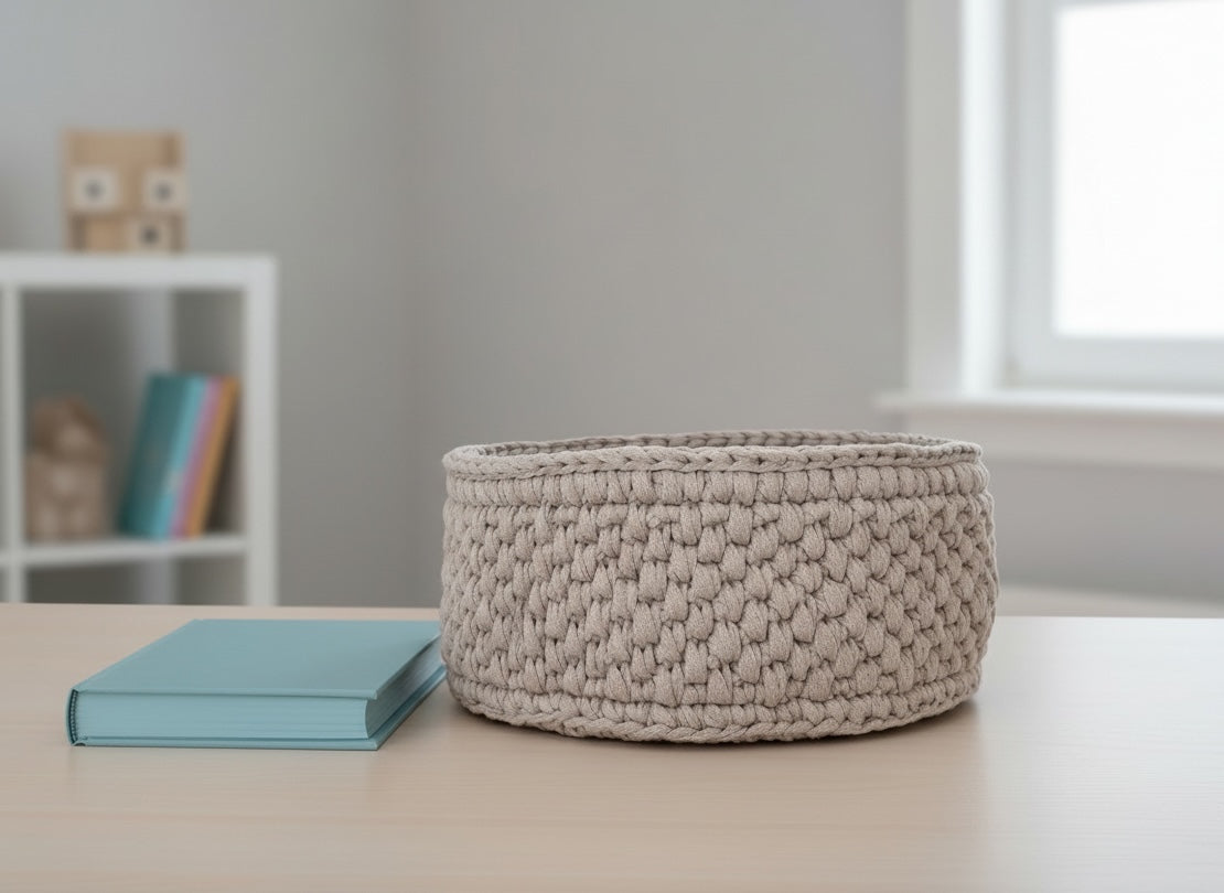 Handmade Crochet Storage Basket with Wooden Base