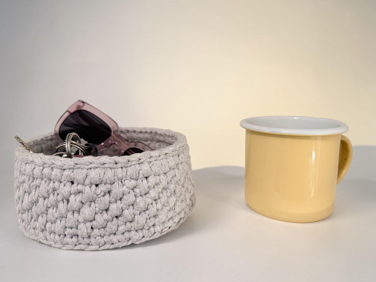 Handmade Crochet Storage Basket with Wooden Base