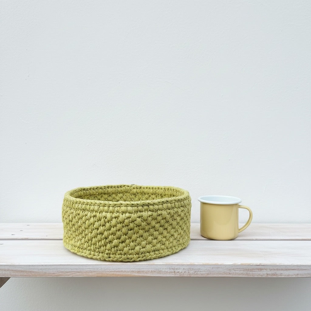 Handmade Crochet Storage Basket with Wooden Base
