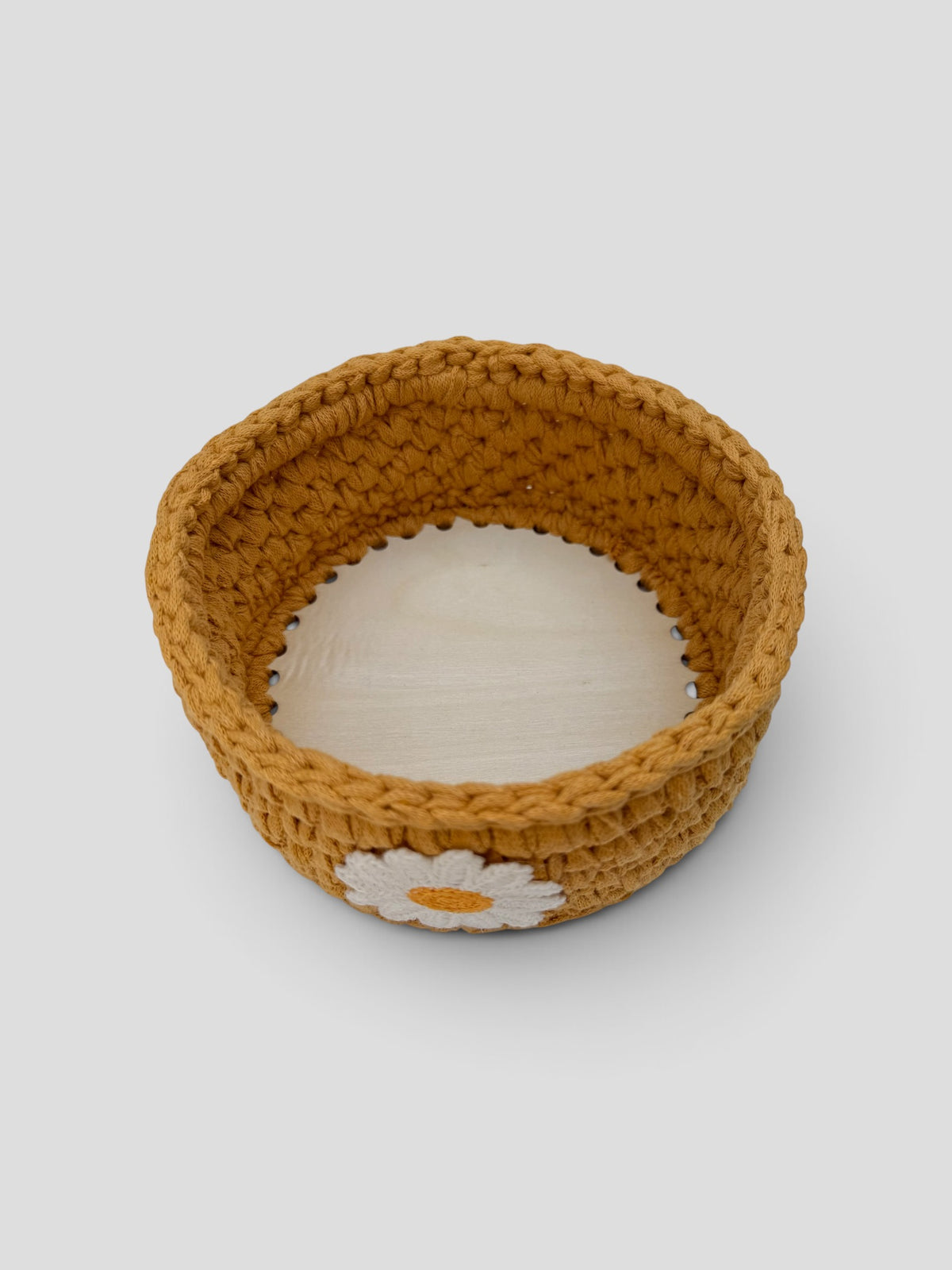 Handmade Crochet Storage Basket with Wooden Base