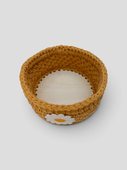 Handmade Crochet Storage Basket with Wooden Base
